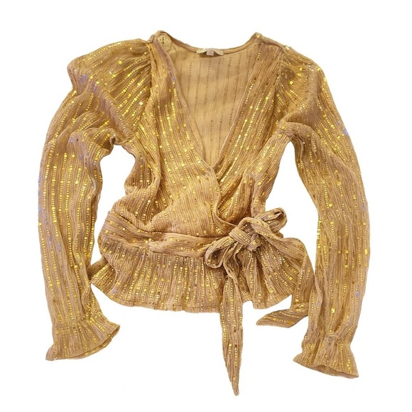 Blashe Metallic Gold Sequin Wrap Blouse (M) - Picture 1 of 6